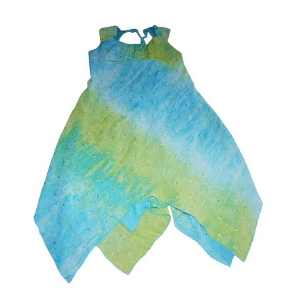 Hype Kids Green Blue Ombré Fairy Dress Size 8 Y2K Handkerchief Hem Shimmery - Picture 2 of 7